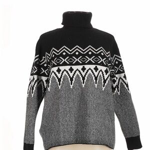 LOFT Black and Gray Patterned Turtleneck Sweater